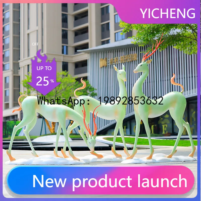 LYY Deer Sculpture for Sales Office Hotel Outdoor Lawn Garden Decoration Landscape Small Glass Fiber Deer Sculpture Ornament