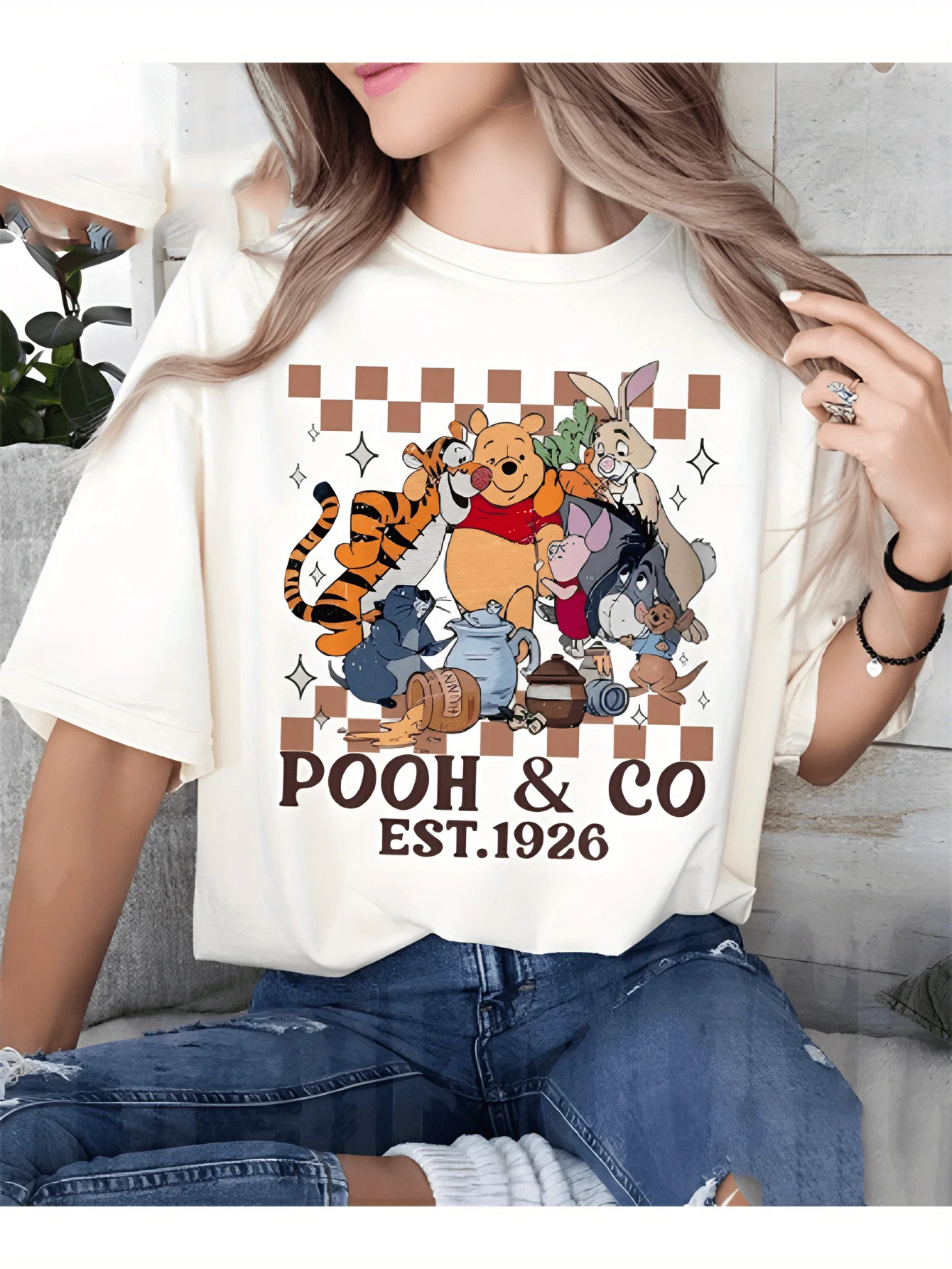 

Дисней Пух&Co. Женская футболка с принтом подходит для летней одежды, свободная, повседневная, милая и модная.