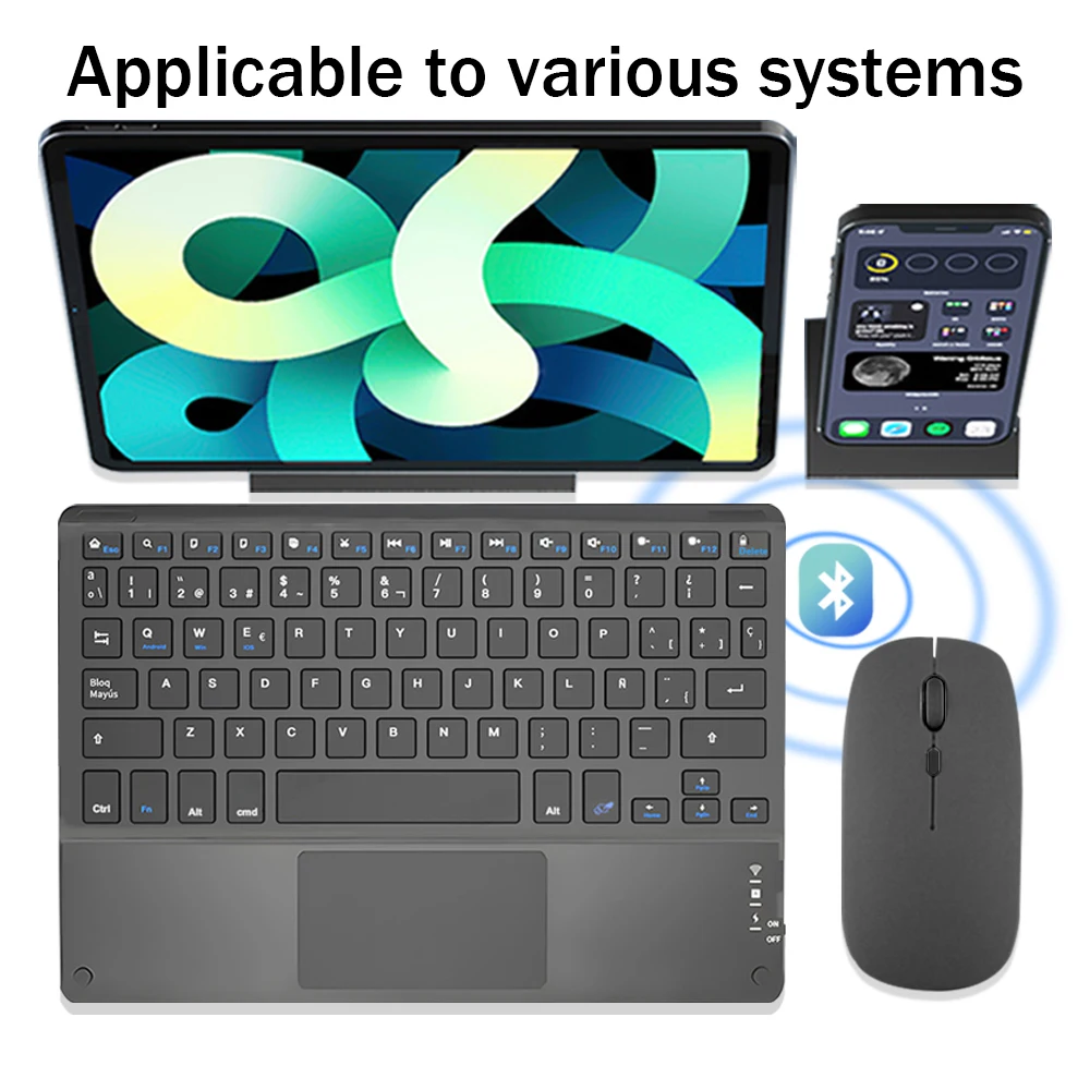 Português TrackPad Teclado Bluetooth Com Mouse Para IOS Android Windows Teclado Sem Fio Para Tablet Phone Acessórios Para Teclado iPad