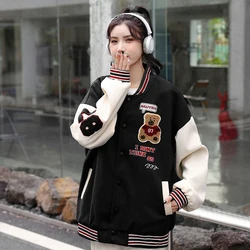 Bomber Jacket Women Korean Streetwear Fashion Oversized Coat Autumn Cute Baseball Loose Embroidery Female Trend Couple Outwear