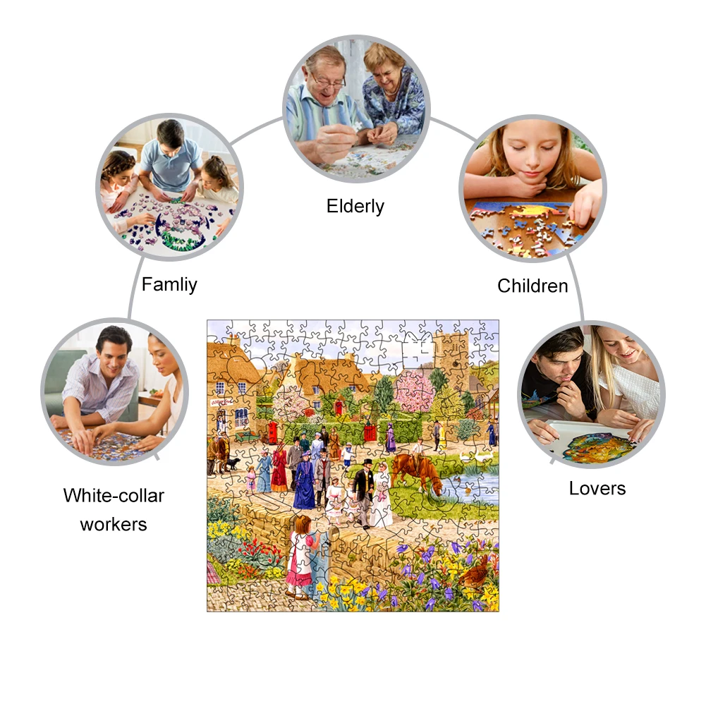 Wooden Village Wedding  Jigsaw Puzzle For Holiday Gifts Wood Puzzles Board Game Wood Farm Puzzle Toys For Children