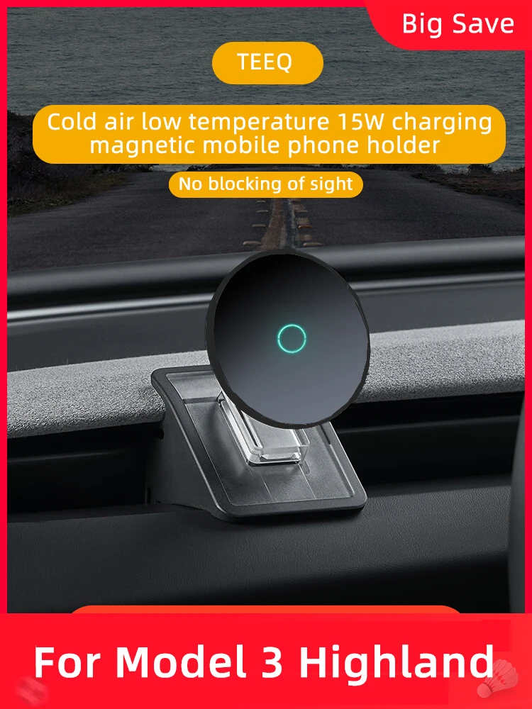 Car Phone Holder Mount for New Tesla Model3 Highland Cold air low Temperature Charg Magnetic Car Phone Support Frame Accessories