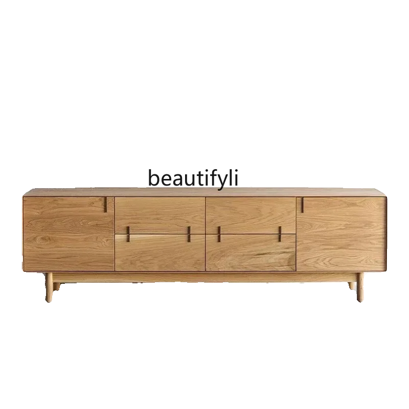 

Nordic Solid Wood TV Cabinet Wood Color Simple Side Cabinet Oak Small Apartment Living Room Storage Locker Audiovisual Cabinet