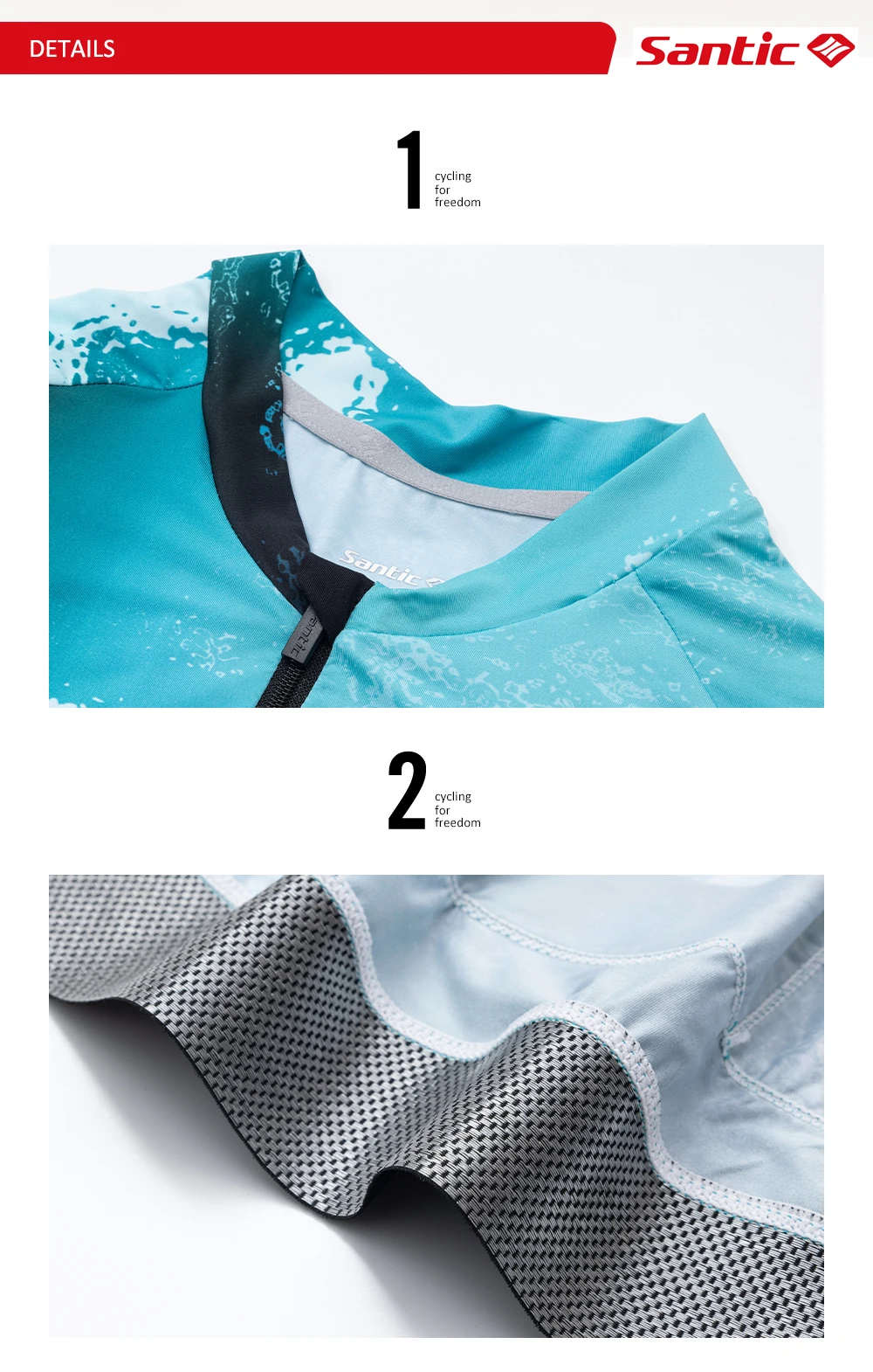 Santic Herren Sommer Kurzarm-Radtrikot mit Trägerhose Set Atmungsaktive Schnelltrocknende Rennrad-Fahrradbekleidung KM26CT105 – Detail 6