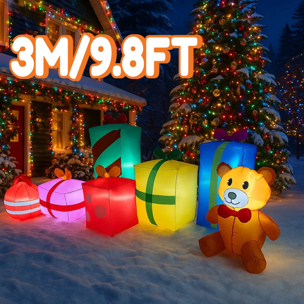 

3M/9.8FT Christmas Decorations Inflatable Toy Santa Claus Gift Boxes Home Yard Ornaments LED Decor Christmas Outdoor Party Toy