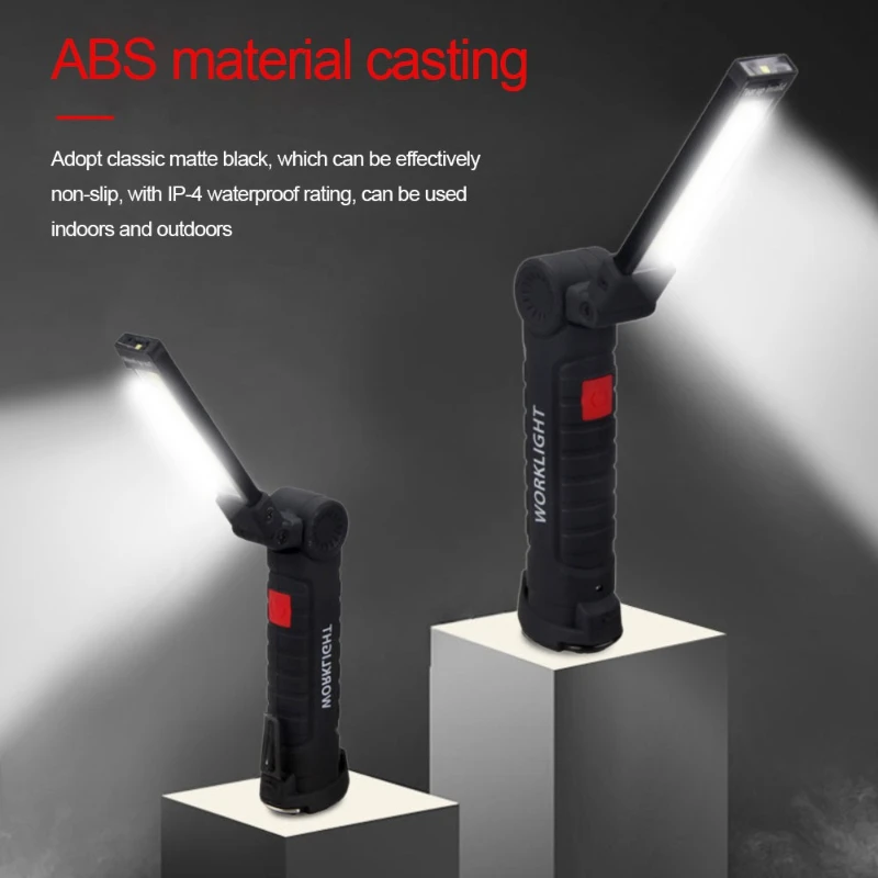 

Magnetic COB Work Light with USB Charging- 3-in-1 LED Flashlight/Red Warning Light/Auto Repair Light-Foldable Design for Camping