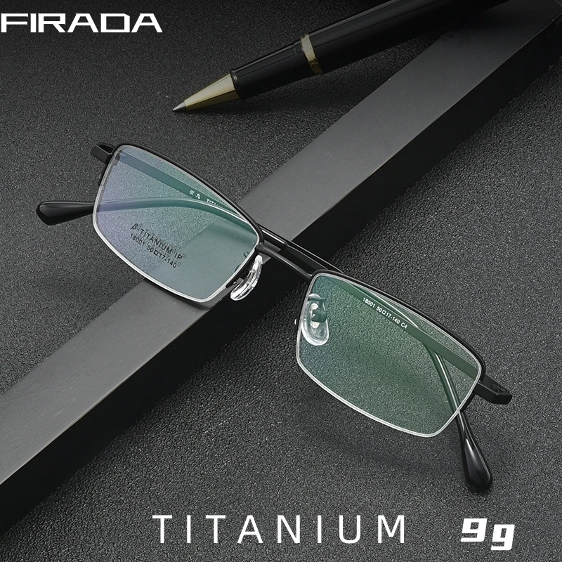 FIRADA Fashion Comfortable Glasses Retro Titanium Square Half Frame Eyewear Business Prescription Eyeglasses Frame Men 18001-C