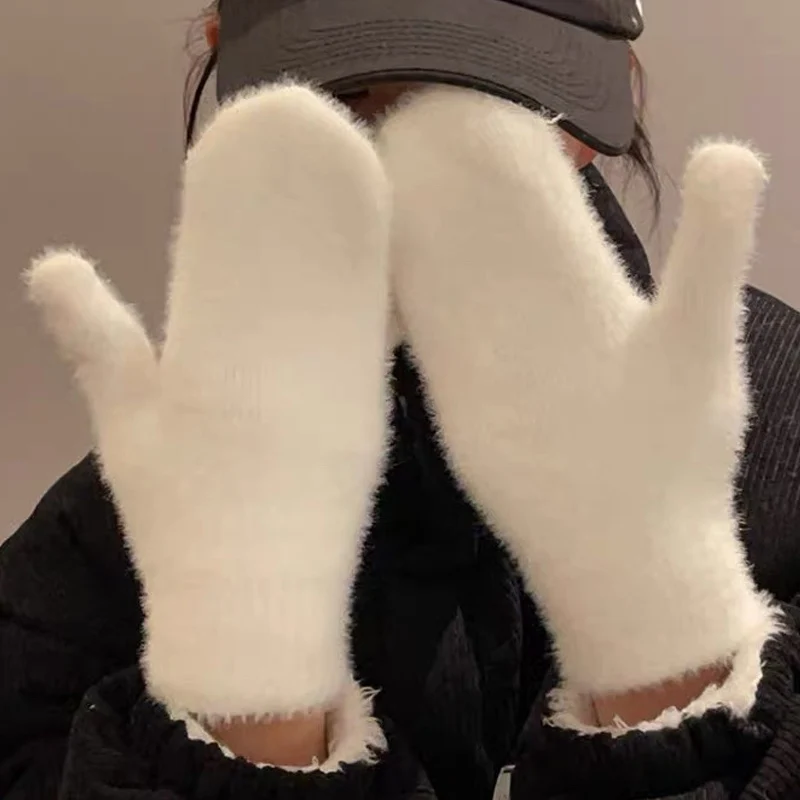 

Winter Rabbit Wool Gloves for Women Winter Mittens White Fur Gloves Fingerless Gloves Winter Gloves for Student Girls Mittens