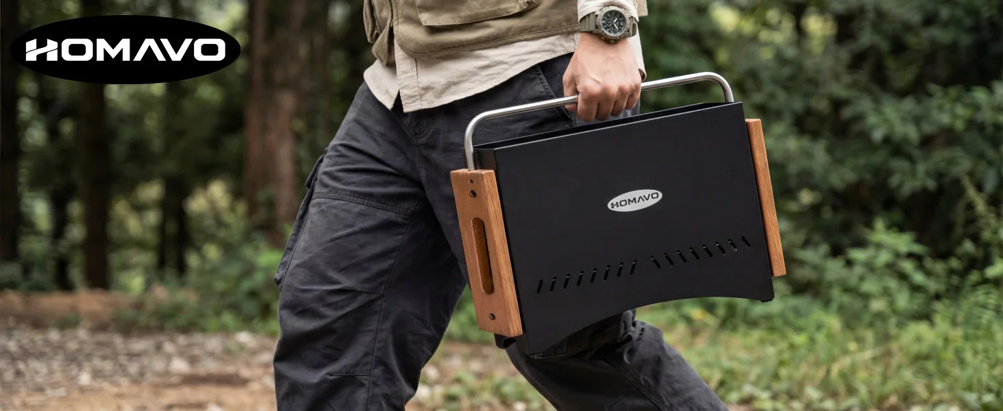 HOMAVO tragbarer grill, kompakter Holzkohlegrill für den Außenbereich, geeignet für Camping, Picknick und Garten, 1-4 Personen – Detail 1