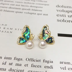 ZHBORUINI 2024 New Natural Freshwater Pearl Earrings Female Colorful Abalone Shell Butterfly 14K Gold-Plated S925 Silver Needle