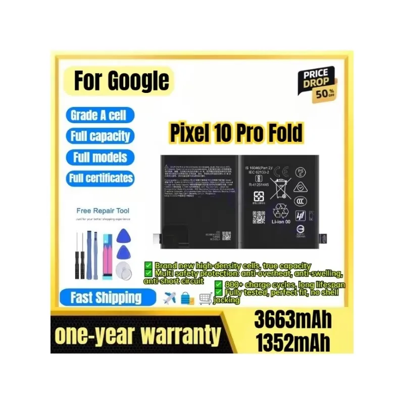 GU46C/G3M28 for Google Pixel 10 Pro Fold Phone Battery 0 Cycle High Capacity Battery Replacement Bateria Grade A Cell with Tools