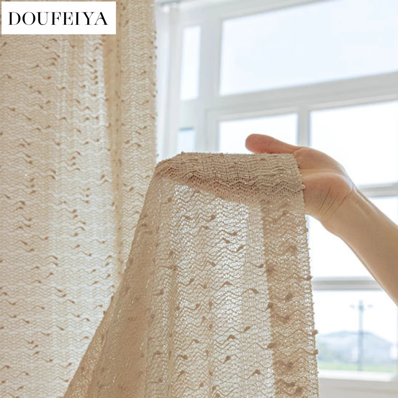 Fashion Modern Beige Tulle French Retro Texture Sheer Voile Curtains for Living Room Bedroom Dining Luxury Window Drapes Custom