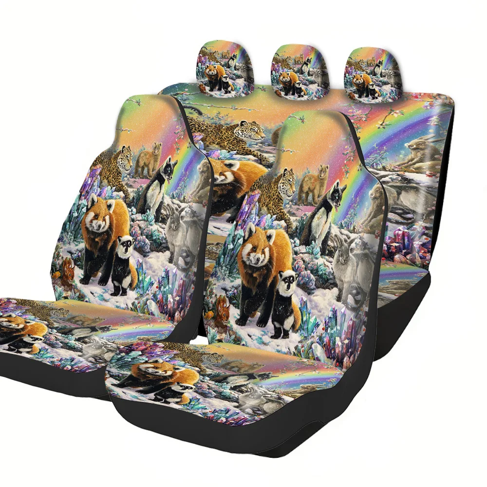 2-5 Seat Set Car Seat Covers, Vibrant Animal Rainbow Pattern, Breathable, Fit For Truck SUV Off-road Car, Washable And Fade Res