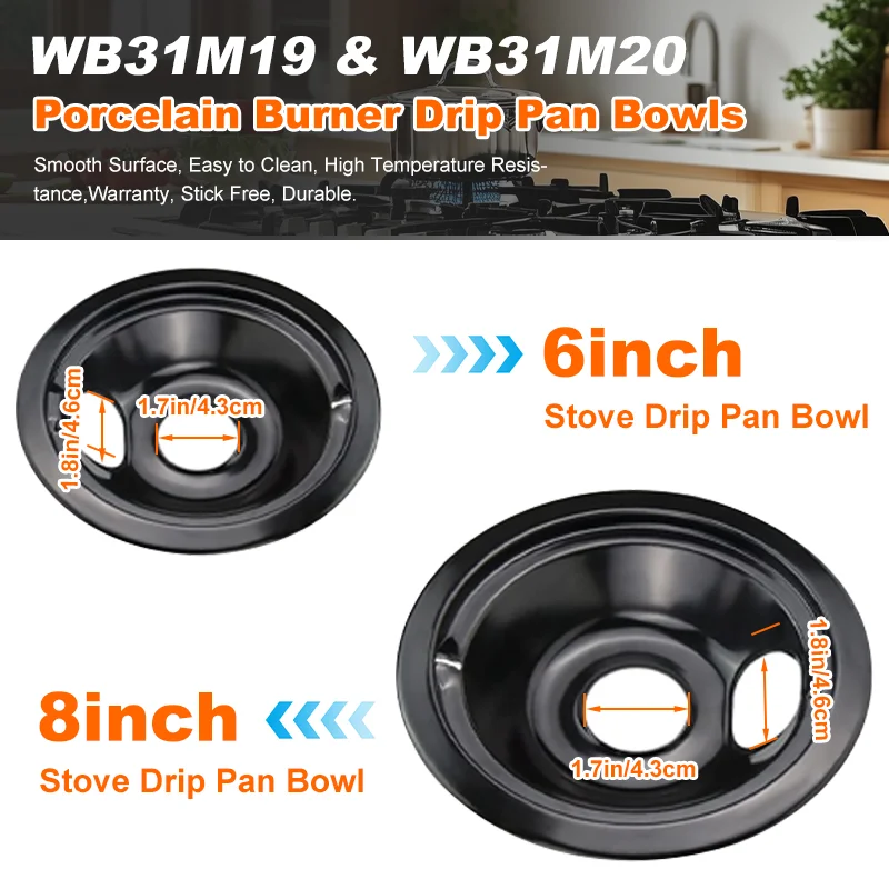 WB31M20 WB31M19 مقالي تنقيط من البورسلين الأسود مناسبة لـ GE Hotpoint Electric Rang موقد الموقد Fetechmate موقد كهربائي بالتنقيط