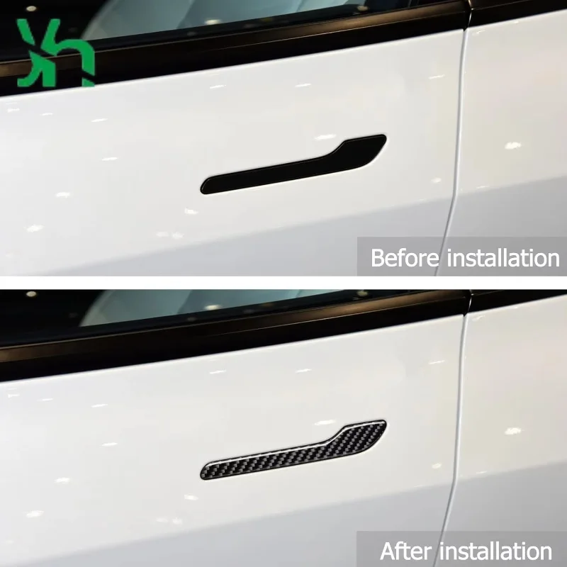 テスラ モデル3/Y カーボンファイバー製 外装ドアハンドル保護カバー トリム、4点セット、2017-2025年式