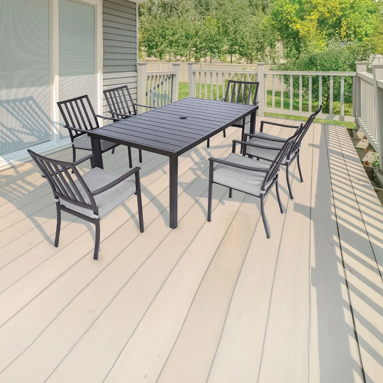 Furniture Carter 7-Piece Patio Dining Set,Outdoor Set for 6 with All-Weather Aluminum Frames,Padded Dining Chairs,and Slat Table