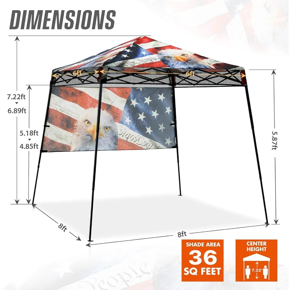 Portable 8x8 Instant Canopy Tent with Sidewall, Compact Slant Leg Shelter for Beach, Sports, Camping, Outdoor Sun Protection