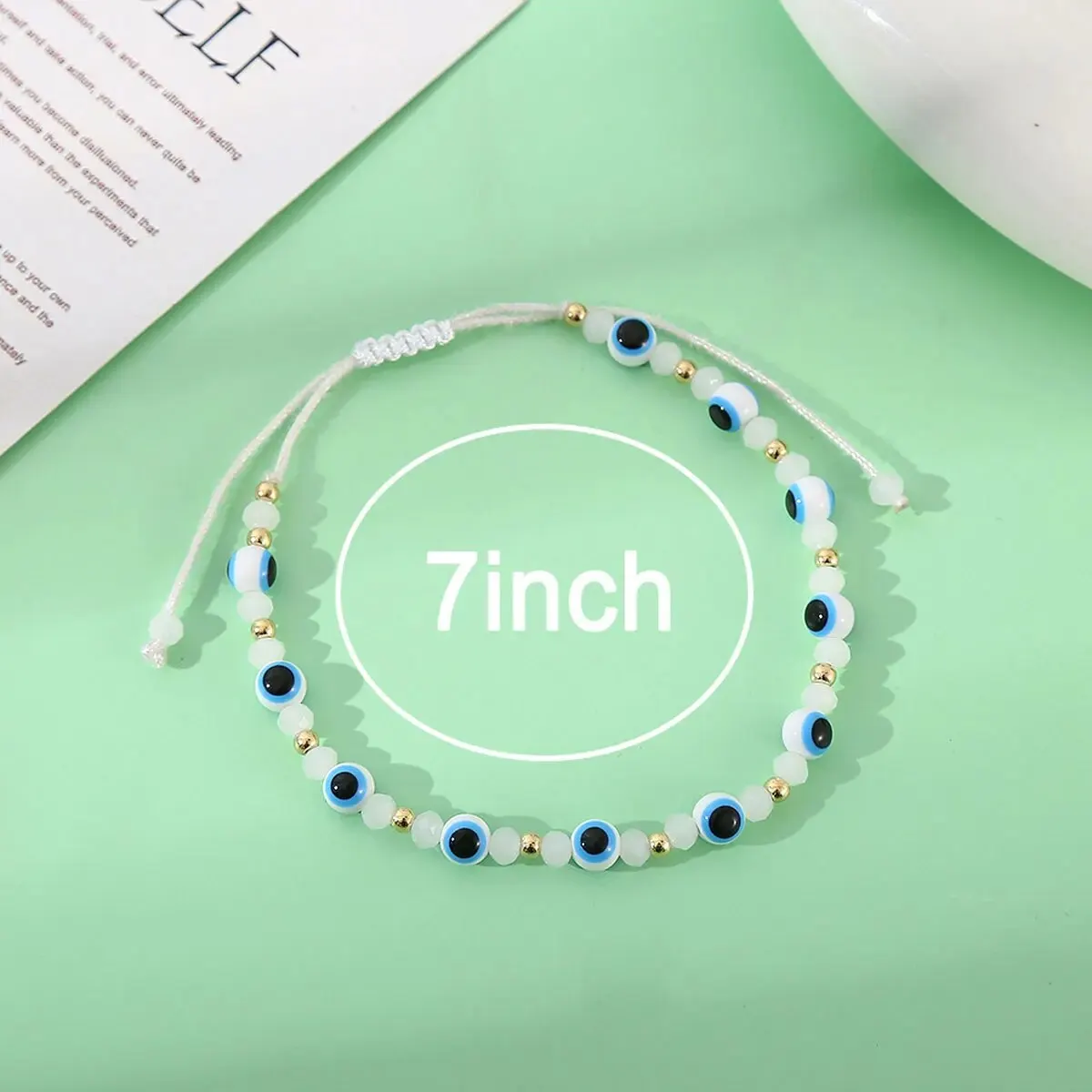 12pcs New Evil Eye Square Crystal Bracelet Handmade Prayer Bangles Adjustable Anklets Wrist Jewelry Gift for Friend