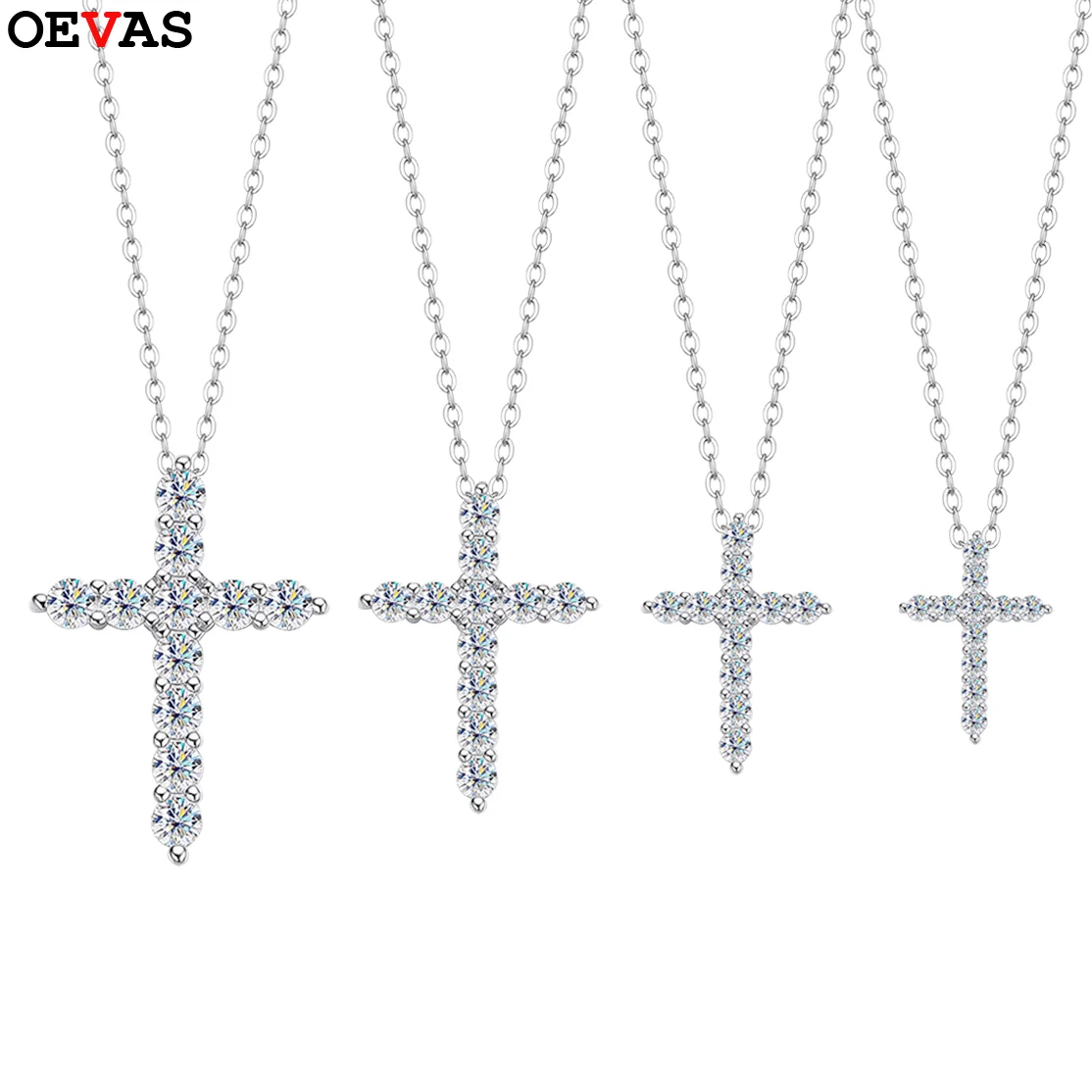 

OEVAS 100% 925 Sterling Silver 2.5-5MM Cross Moissanite Necklace Pendant For Women Birthday Anniversary Gifts Fine Jewelry