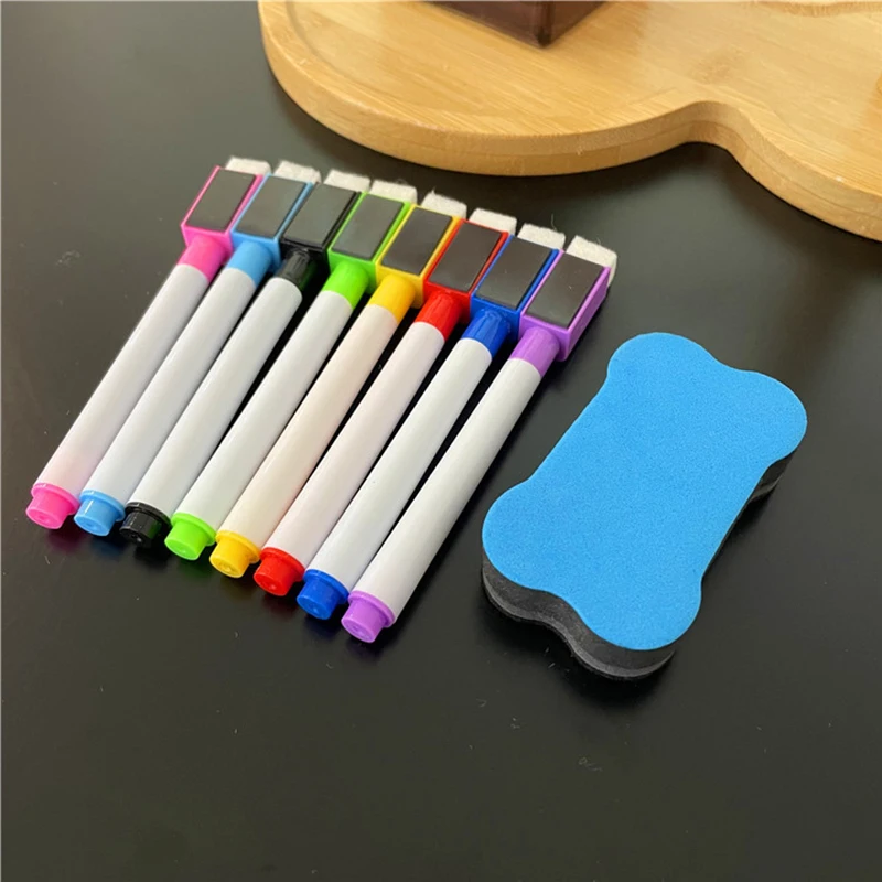 8 Stück lösch bare magnetische Whiteboard-Markierung stifte mit Whiteboard-Radiergummi-Trocken lösch stift Schulklassen zimmer Whiteboard-Zubehör