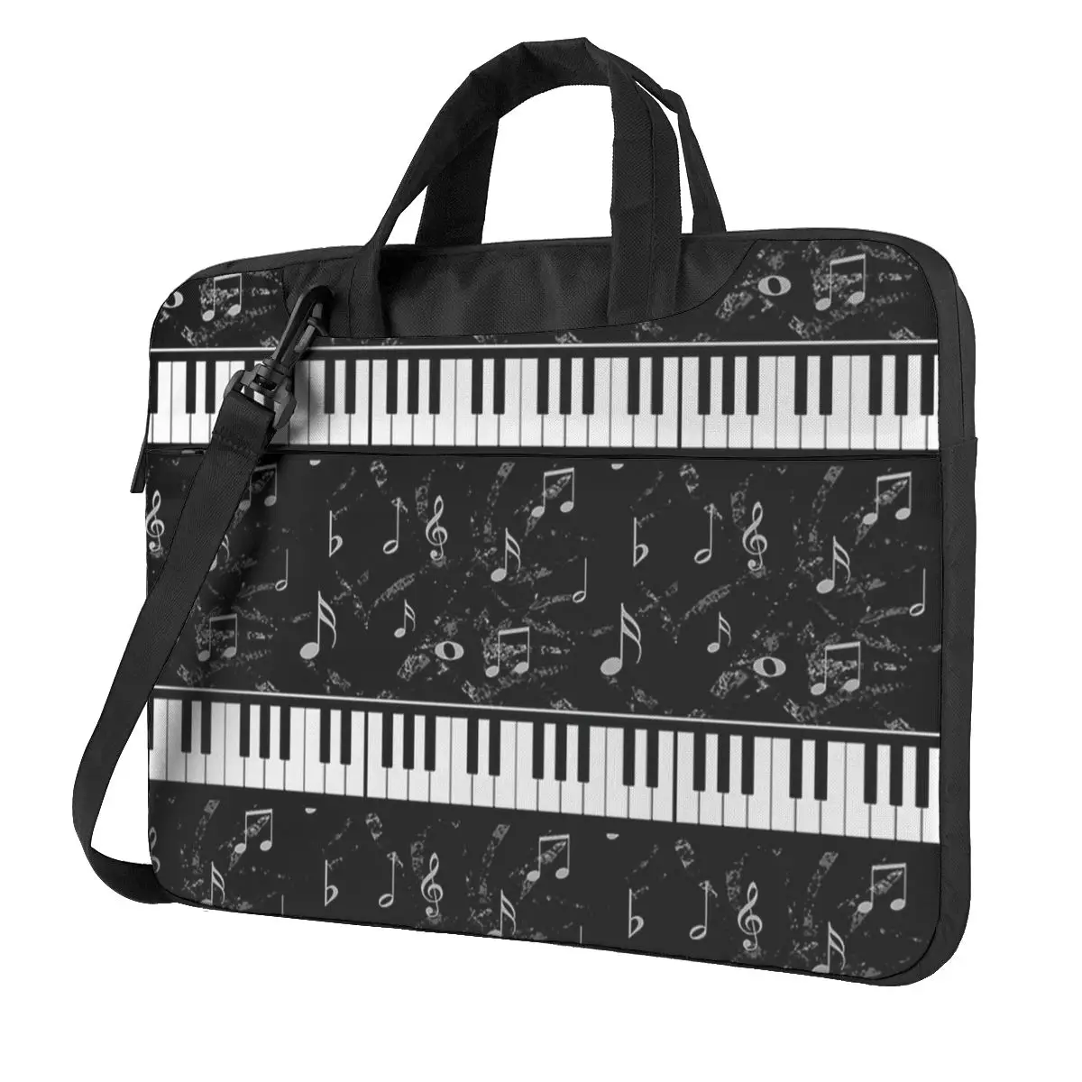 Black And White Piano Music Pattern Laptop Bag Case Protective Vintage Computer Bag Bicycle Crossbody Laptop Pouch