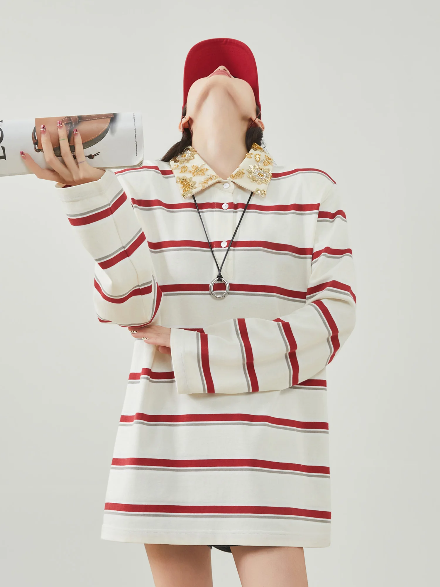 

Ретро-американская цветная полосатая футболка с длинным рукавом для женщин, весенняя новинка, универсальный модный топ