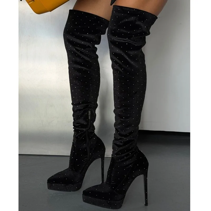 Metal Rivet Suede Over The Knee Boots Sexy Pointed Toe Stiletto Zipper Customized New Arrivals Fashion Women Modern Boots