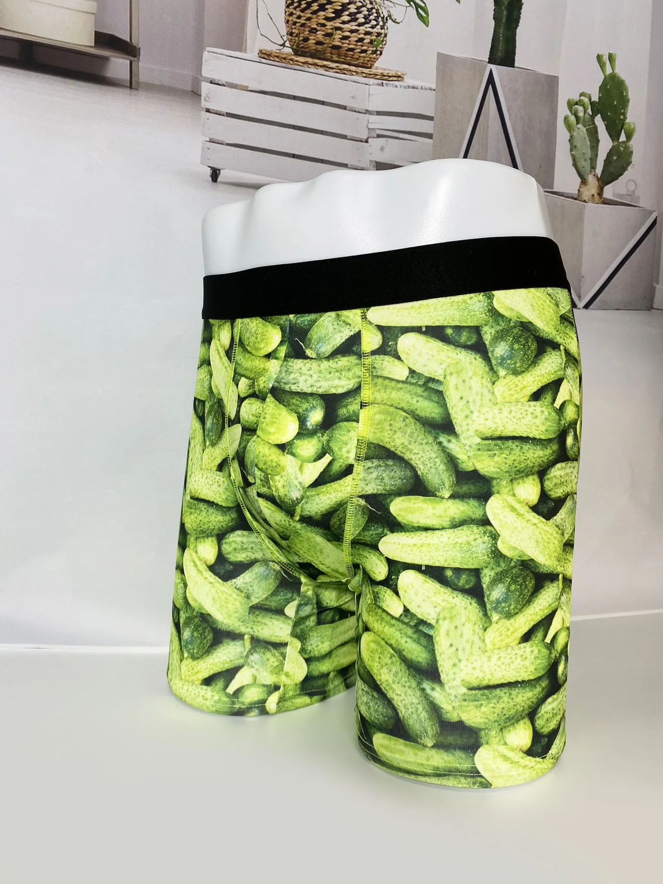 Green Sausage Pickled Cucumber Men Underwear Boxer Briefs Shorts Panties Sexy Soft Underpants for Homme Polyester Boxer Shorts