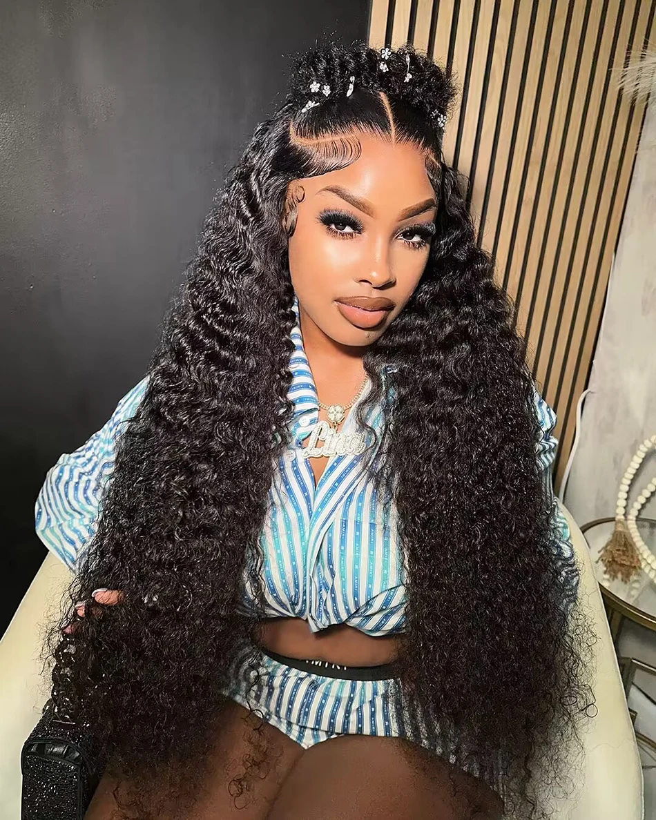 13x6 HD Transparent Lace Front Human Hair Wigs Raw Indian Water Curly Wave 40 Inch Long Jerry Curly Human Hair Frontal Wigs