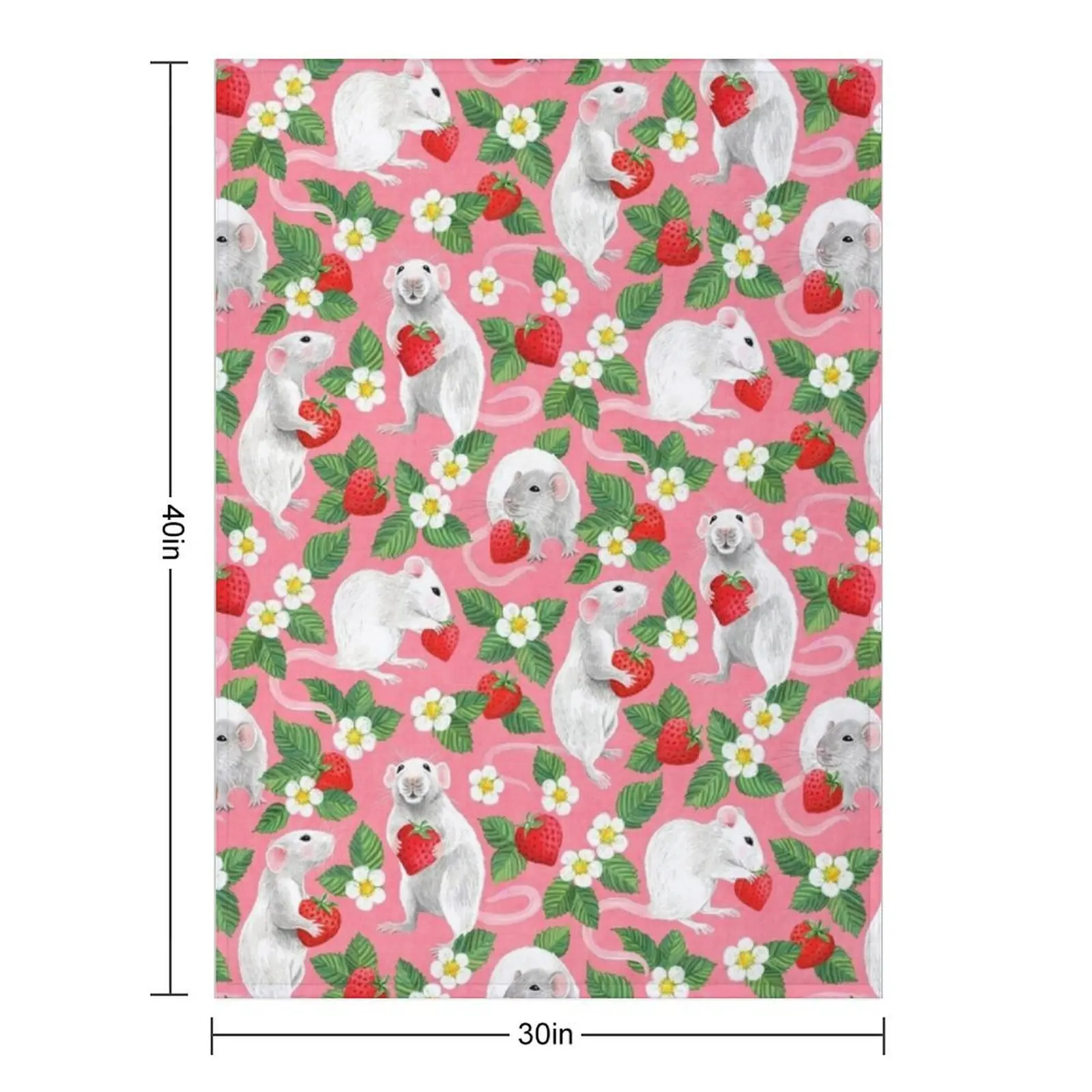 Rats Love Strawberries on bright pink Throw Blanket Flannel Fabric Retros Kid'S Nap Thin Blankets