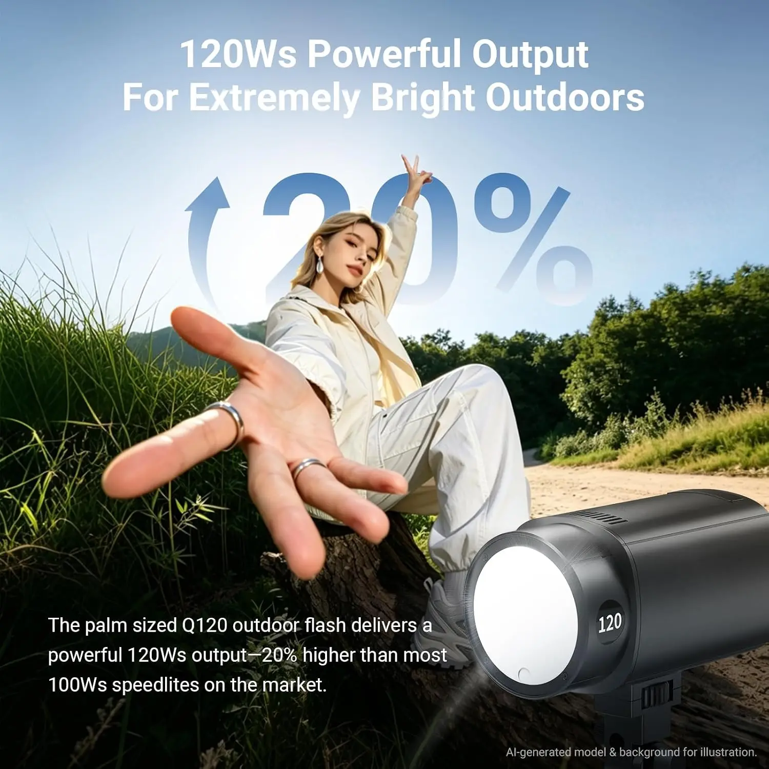 NEEWER Q120 120Ws 2.4G TTL Outdoor-Blitzgerät, kompatibel mit Godox 1/8000s HSS tragbarem Studiomonolight mit Modellierlicht – Detail 1