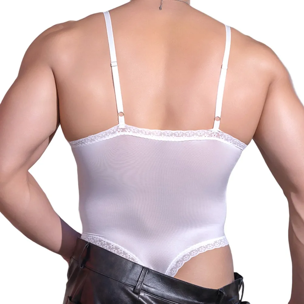 

One Size Black Color Mens Transparent Oil Glossy Underwear Lingerie U Neck Sling Bodysuit Pajamas Clubwear Tank Tops