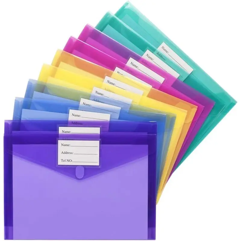A4 Transparent Plastic Folder with Label Pocket for Document Storage School Office Teacher's Organizer