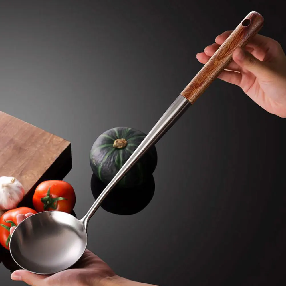 

3Pcs Stainless Steel Wok Ladle Spatula Skimmer Spoon Set Long Wooden Handle Kitchen Utensils Cooking Tools Dishwasher Safe