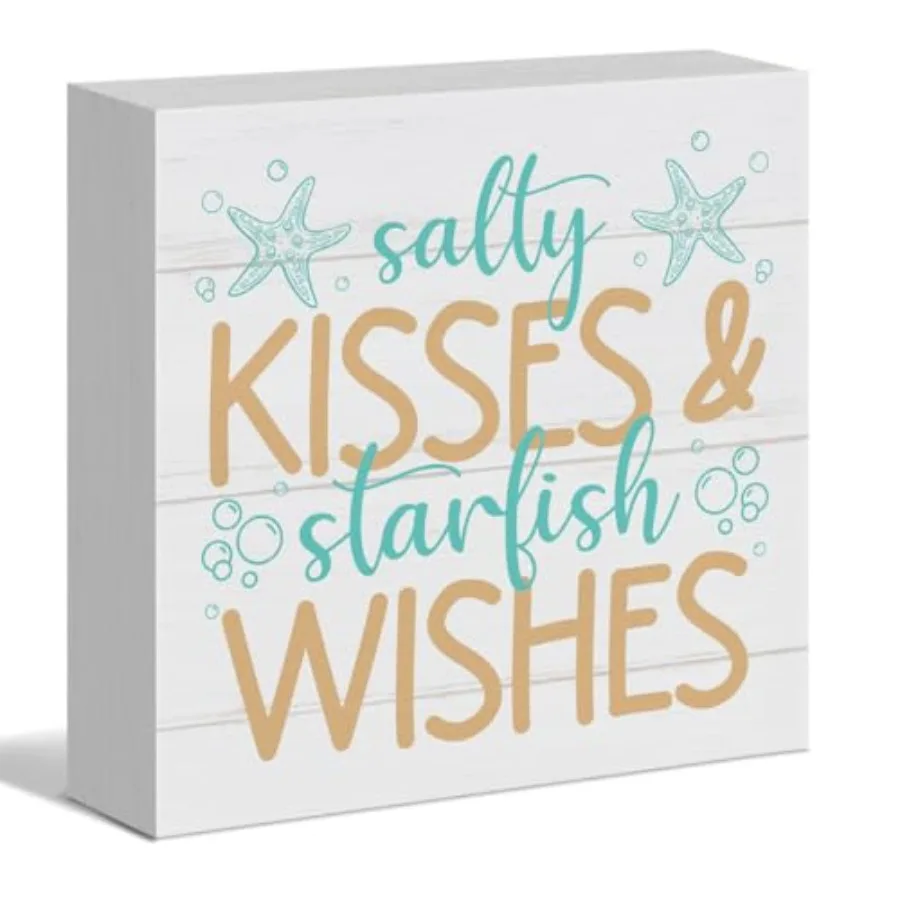 Beach Decor Wooden Box Sign - Summer Beach Decor for Ocean Coastal House Bathroom Desk Shelf - Christmas Birthday Gift for Ocea