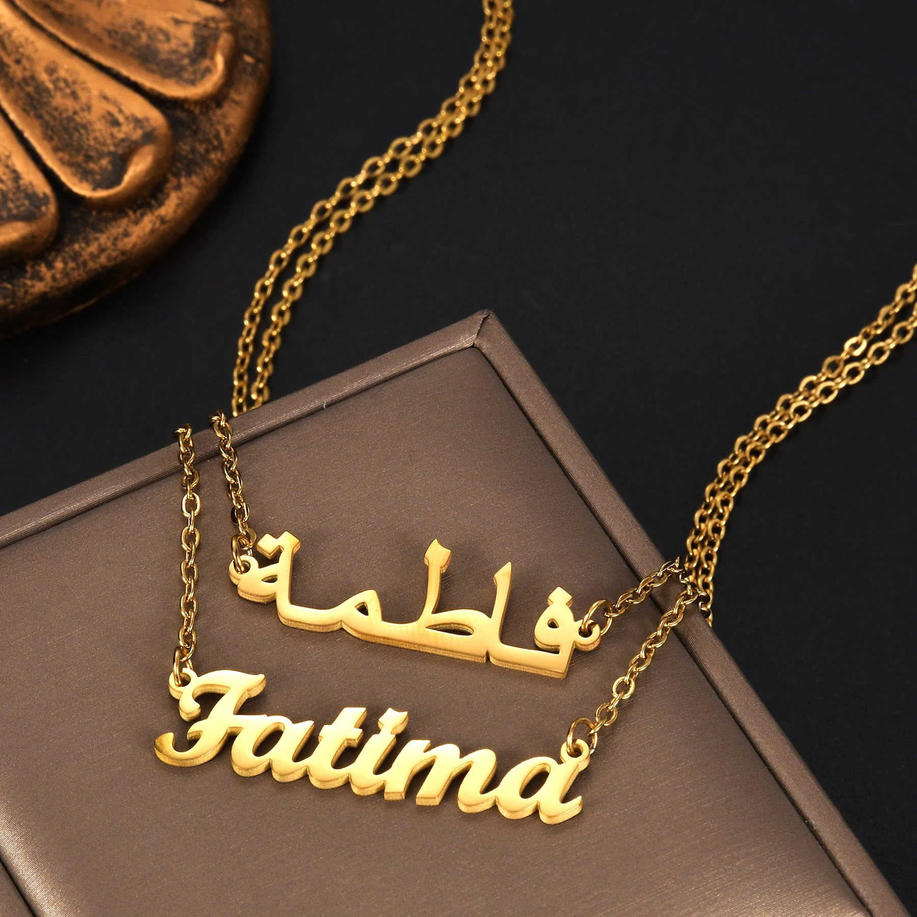 Personalized Custom Arabic Name Double Layers Necklaces for Women Stainless Steel Star Crown Butterfly Pendant Jewelry Gift