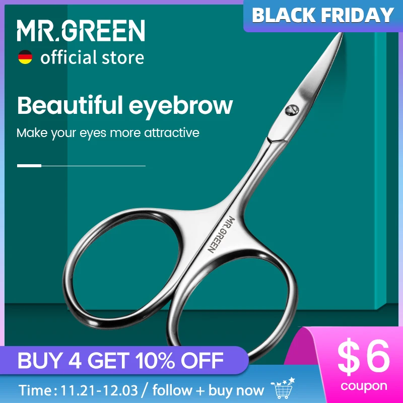 MR.GREEN Eyebrow Scissors Curved Blade Cuticle Scissors Professional Stainless Steel Manicure Trimmer Hair Remover Tool