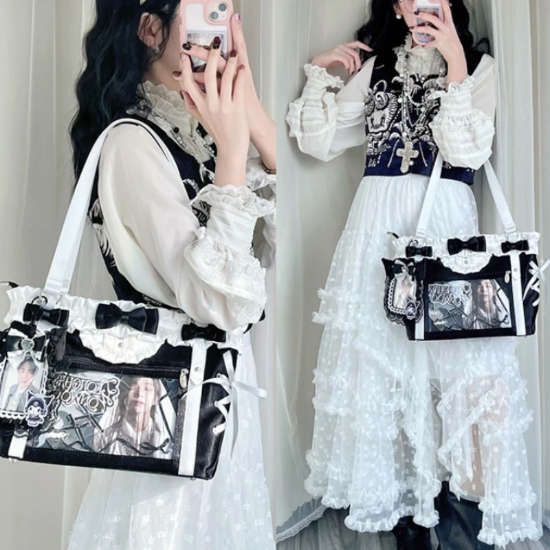 Nuevo Diseño de Moda para Chicas, Bolso Y2K Ulzzang Ita, Estilo Dulce y Preppy, Bolso de Hombro para Mujer, Gran Capacidad, con Lazo de Cinta