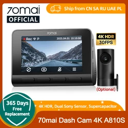 70mai Dash Cam 4K A810S HDR IMX678 Supercapacitor 4G LTE Remote Control Wi-Fi 6 Voice Control GPS ADAS Car Camera 70mai A810S