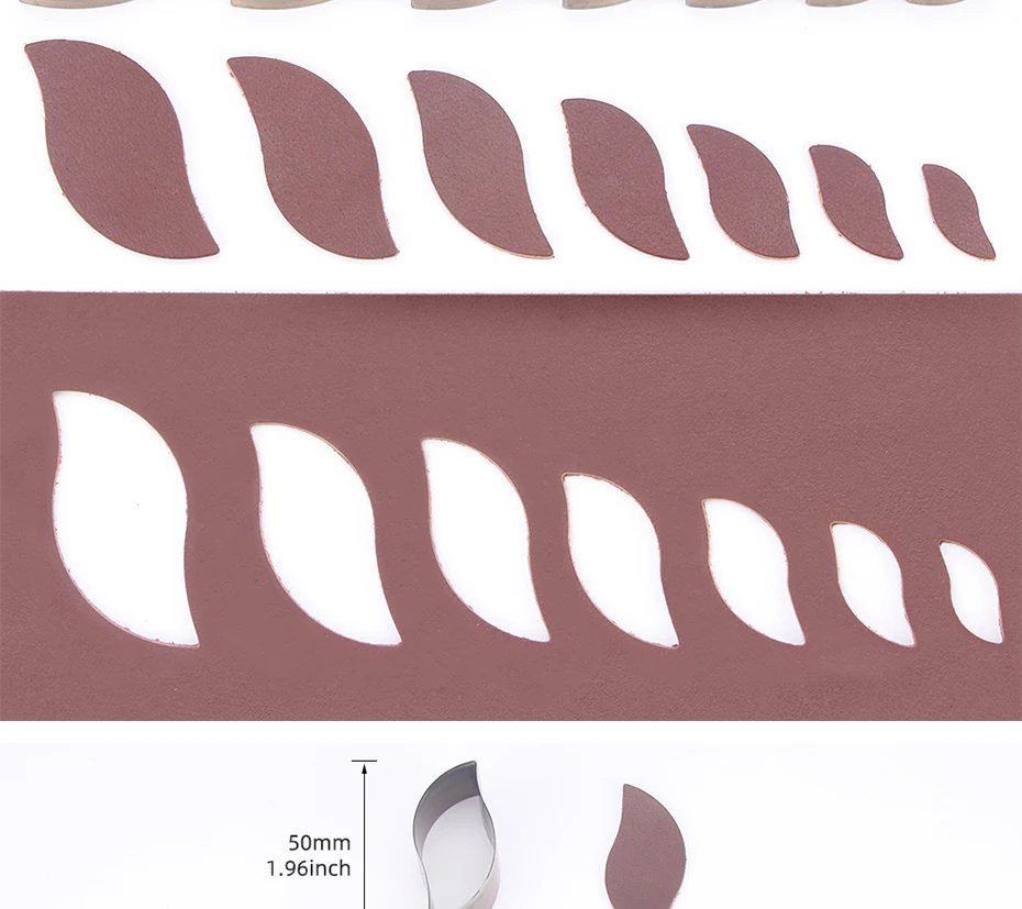 QJH 20–50 mm gestanzte Lederohrringe/Tropfenformschneider/8 Formen/Herz/Quadrat/Abgerundetes Quadrat/Dreieck/Hexagon/Pflaume/Tropfen/Blatt – Detail 3
