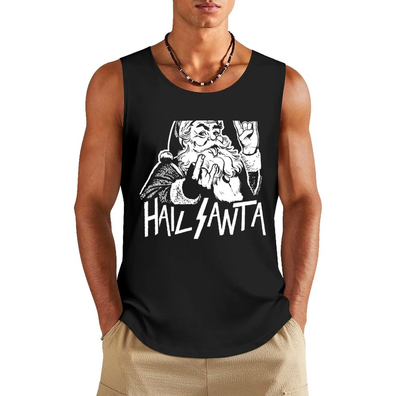 Hail Santa Tank Top men clothes Short sleeve Bodybuilding shirt