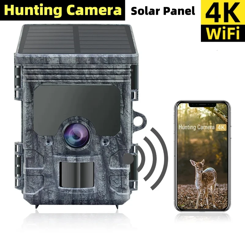 Hunting Camera  4K  WiFi Solar Panel Powered Trail Camera Trap Night Vision Waterproof IP66 Game Wildlife Cameras Foto Chasse