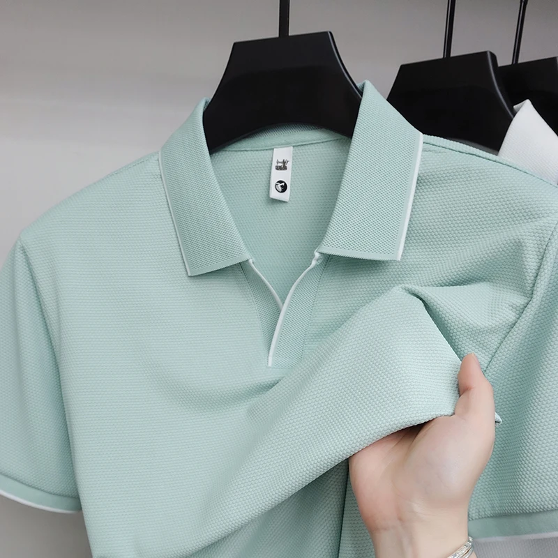 Luxury new trend short sleeve polo shirt summer lightweight thin breathable men's casual business new comfort high-end T-shirt