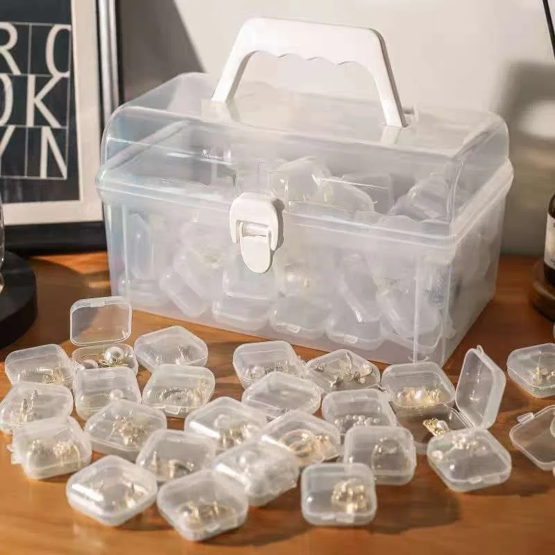 1/50 Mini Square Storage Box Transparent Plastic Flip Cover Small Case Pill Jewels Dustproof Storage Pack Boxes Wholesale