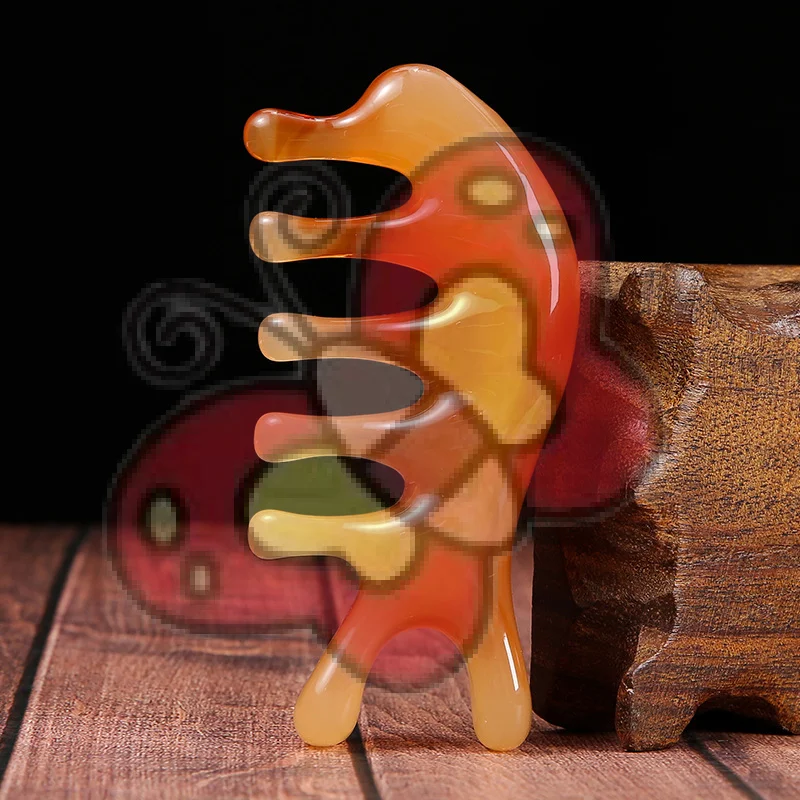 

Big Teeth Head Acupoint 5-Tooth Meridian Blood Massage Comb Resin Large-Tooth Head Massage Tool 5-Paw Half Round Shap Comb