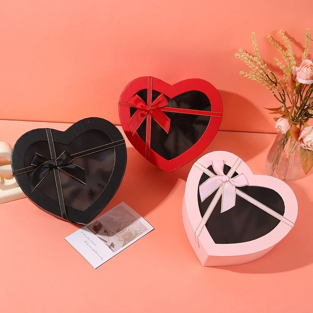 Neue herzförmige Geschenkbox, transparent, mit Deckel, Verpackung, Papierbox, Schleife, Geschenkboxen, Valentinstag – Detail 7