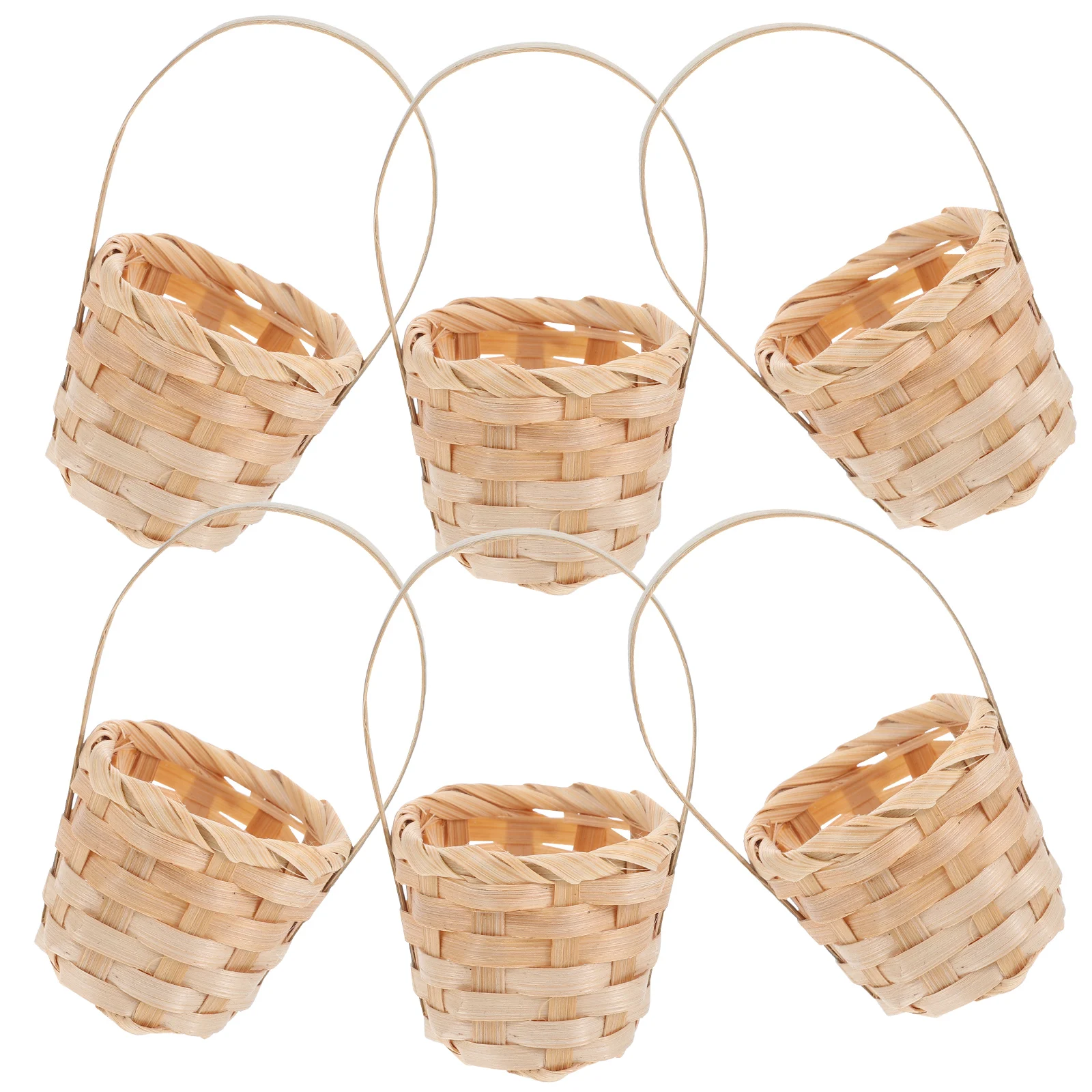 

6 Pcs Mini Bamboo Basket Ornament Dollhouse Baskets Fruit Decorative Candy Bowl Flower with Handle