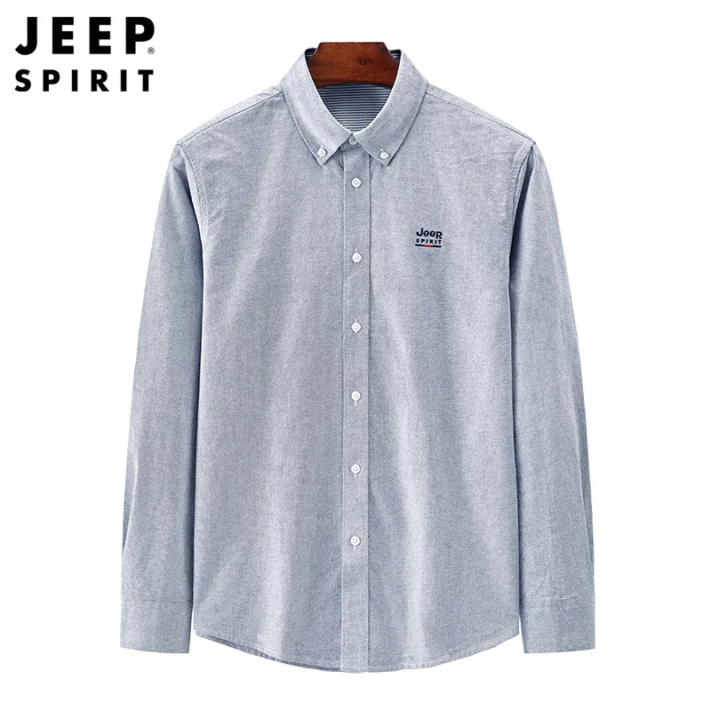 JEEP SPIRIT Spring Autumn Thin Simple Cotton Shirt Men\'s Solid Color Work Clothes Casual Breathable Comfortable Long Sleeve Top