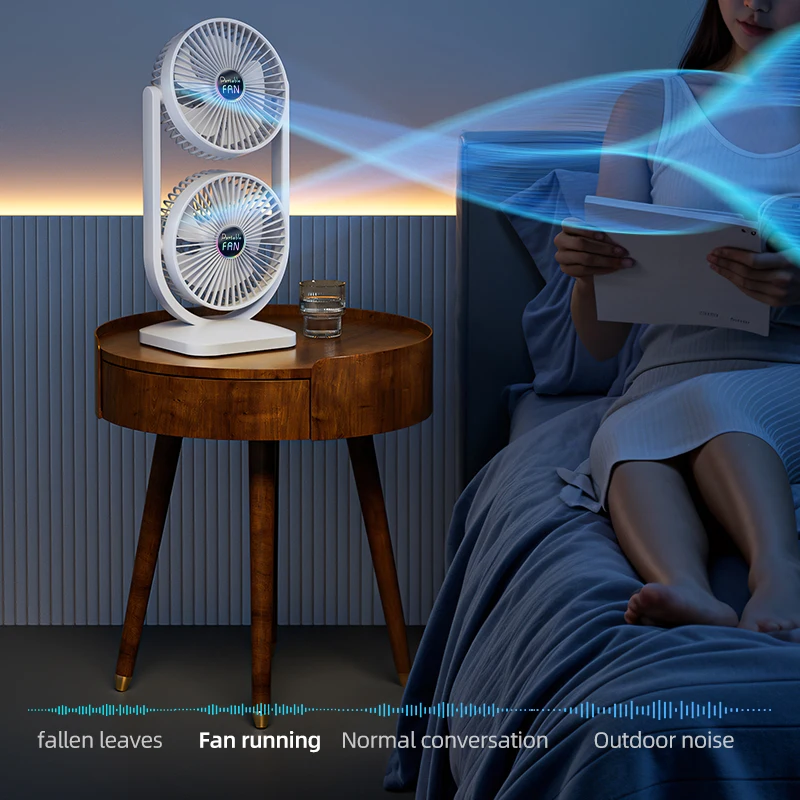 3000mAh مروحة طاولة جديدة قابلة للشحن المحمولة مروحة سطح المكتب الصغيرة برج مزدوج مراوح مكتب صغيرة لمكتب المنزل