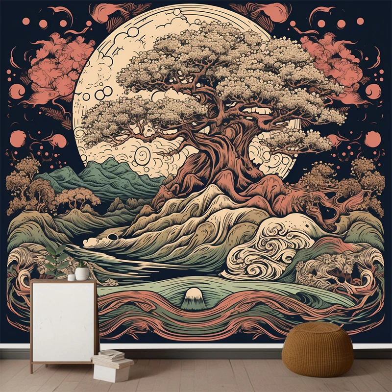 2023 Mysterious Tree of life Mushroom Forest Tapestry Wall Hanging Fairy Tale Bohemian Psychedelic Home Dormitory Dream Decor